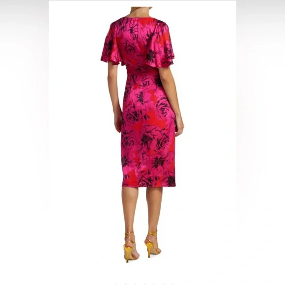 Theia Sadie Floral Satin Wrap Dress ,size 4 - Picture 2 of 7